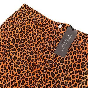 Sans Souci Mini Skirt Animal Print Sz L Leopard Cheetah Orange Black NWT Cowgirl